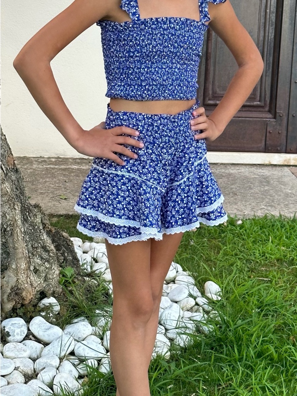Tween boutique crop top and skirt set
